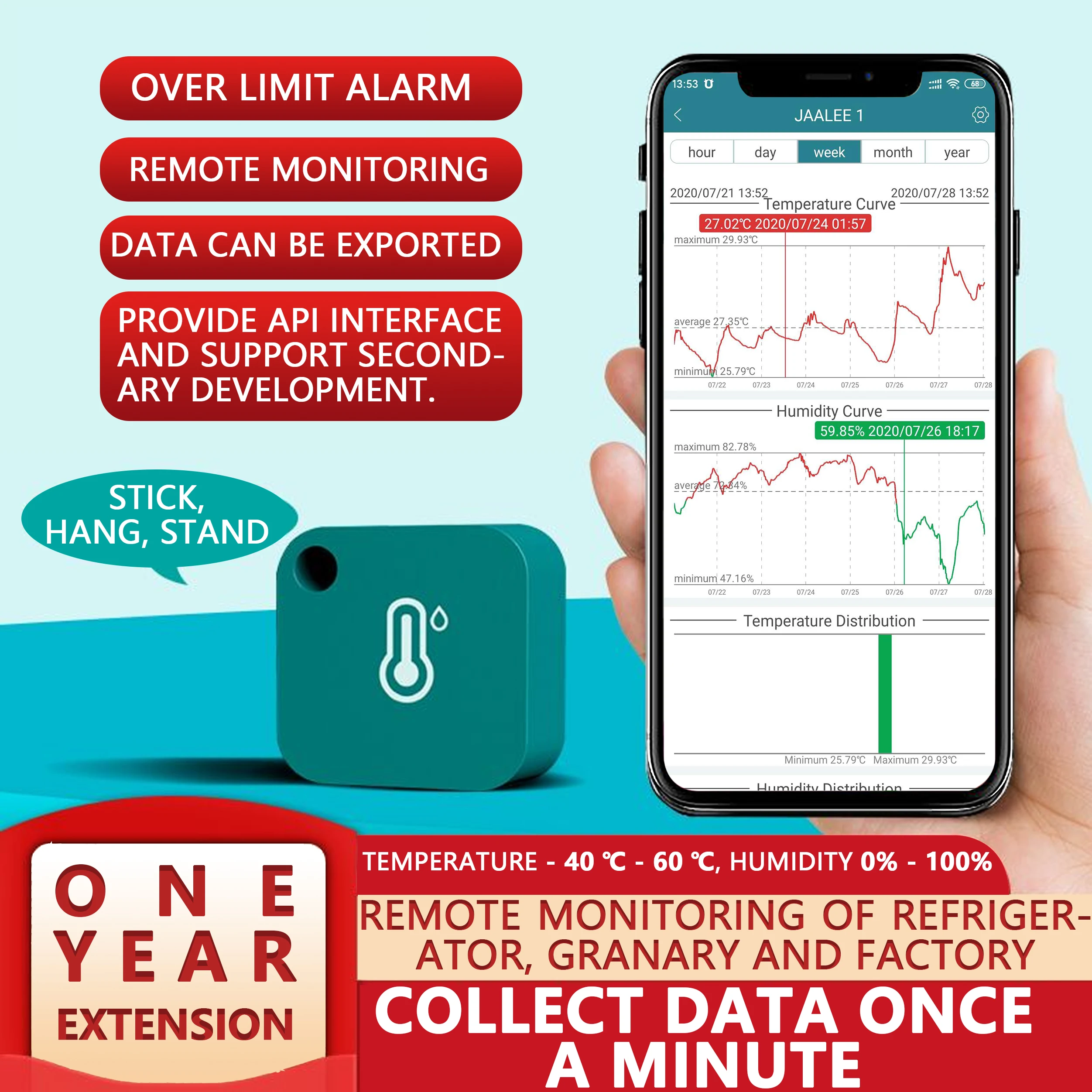 Jaalee WIFI thermometer/hygrometer teplota a vlhkost vzduchu datový loggers chytrý daleký monitor pro iphone/android