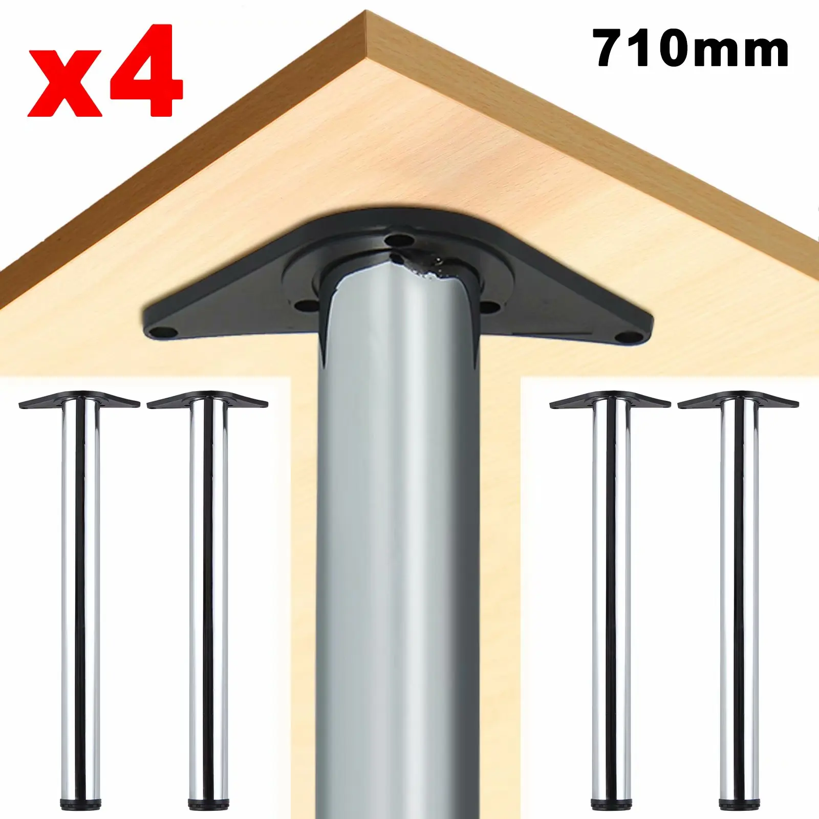 

4 X 710mm Metal Kitchen Worktop Support Breakfast Table Table Legs Chrome Adjustable Stool Bar Legs Cabinet Legs With Screws