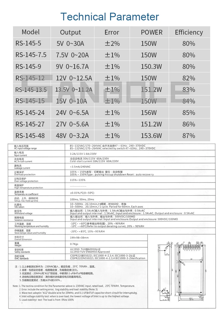 RS-145-12 импульсный источник питания постоянного тока в постоянный 145 вт алиментация 12V12A Регулируемый источник питания для светодиодный дисплей