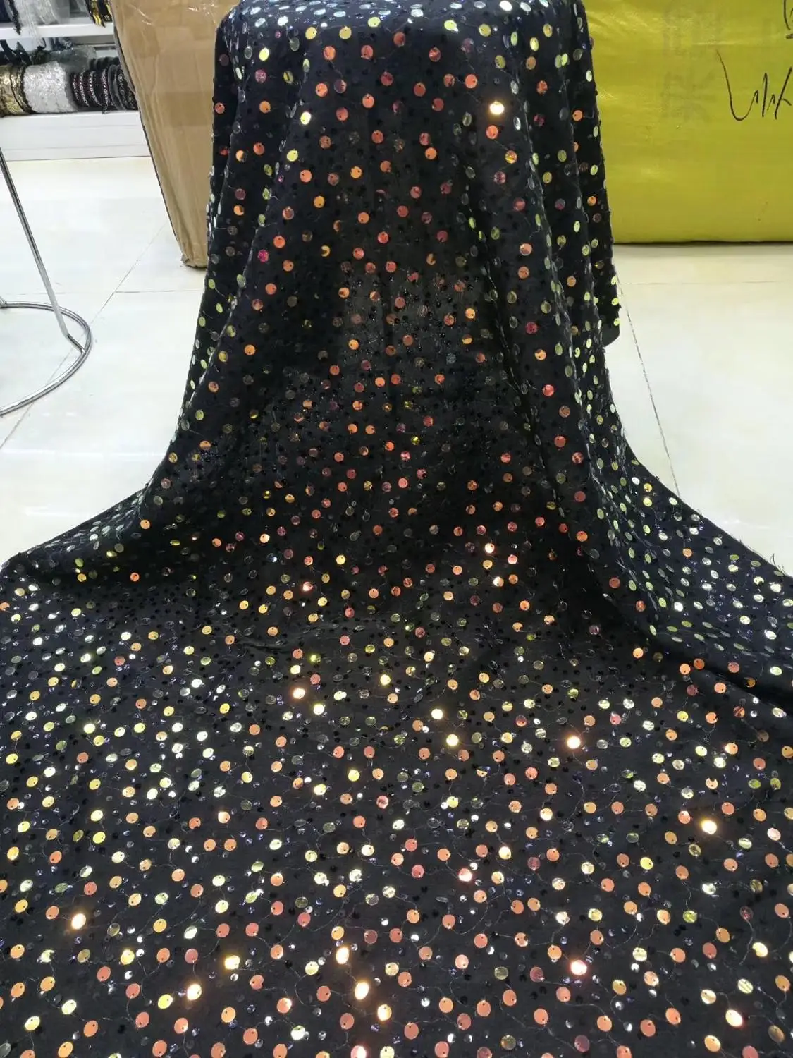 

2019 high quality French sequence sequins net lace,African velvet tulle mesh sequence lace fabric for party dress 5yards DYS221