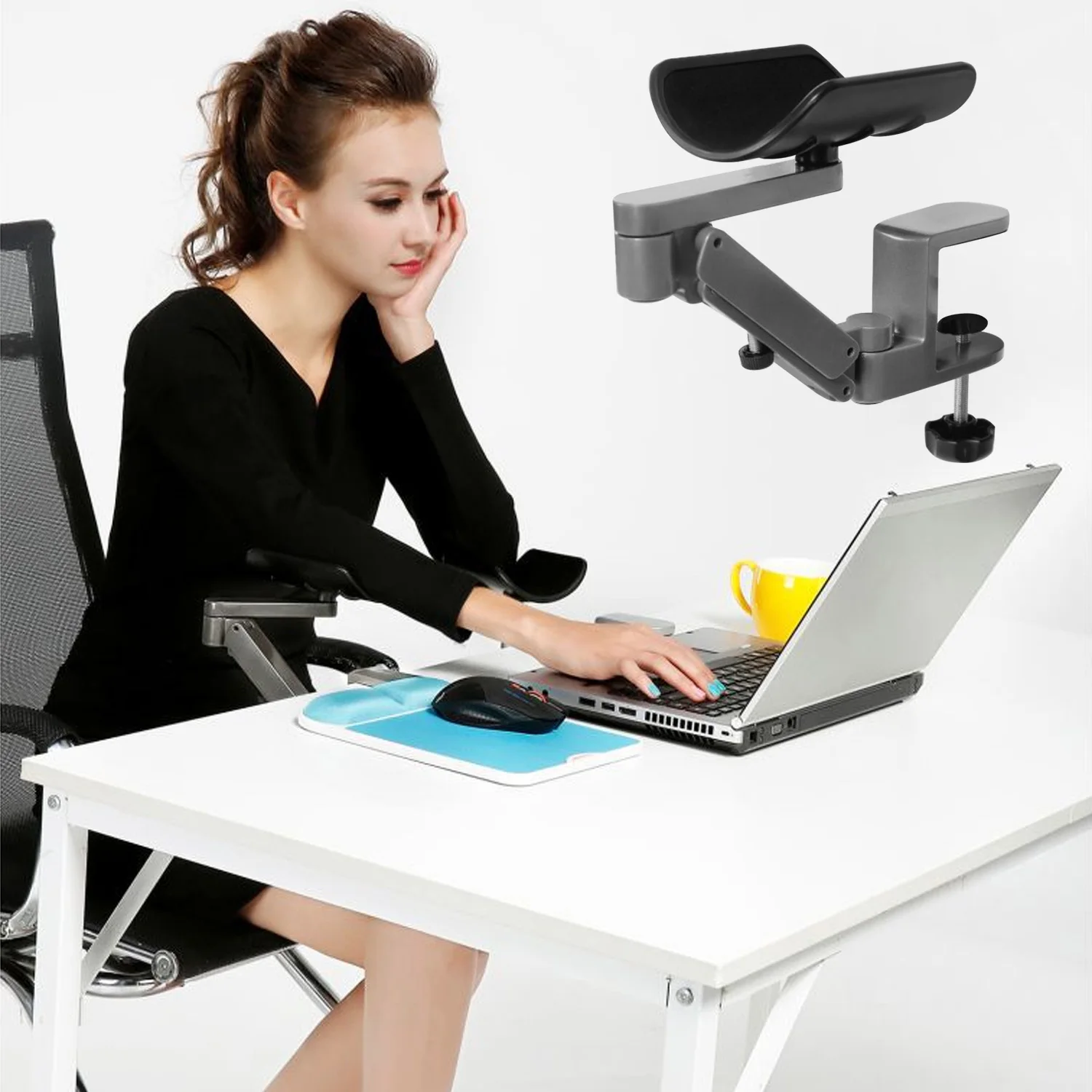 

Elisona Ergonomic Arm Rest Rotating Adjustable Aluminum Mouse Pads Cradle Hand Bracket Drag Support for Hand Shoulder Protection