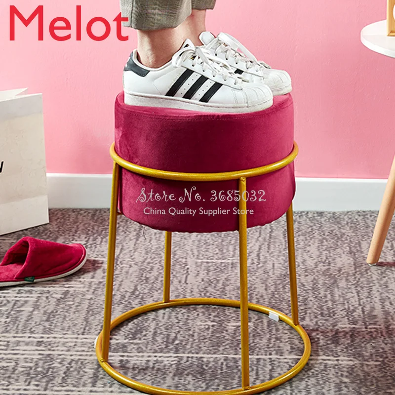 

Nordic Iron Golden Makeup Stool Creative Luxurious Flannel Ottomans Simple Modern Pouf Fabric Shoe Bench Home Shoe Change Stool