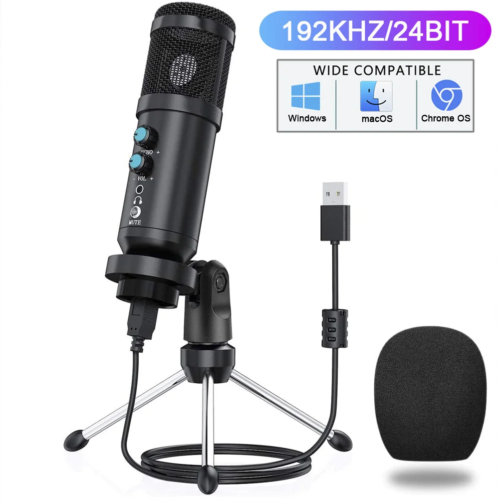 USB конденсер микрофон профессиональный 192 кГц/24bit Кардиоидная Запись с функцией