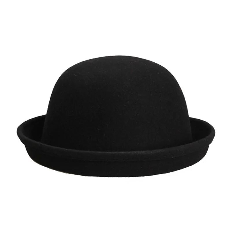 Модные Винтажные одноцветные шерстяные шапки-котелки для женщин и мужчин, классическая шляпа унисекс - Цвет: Черный