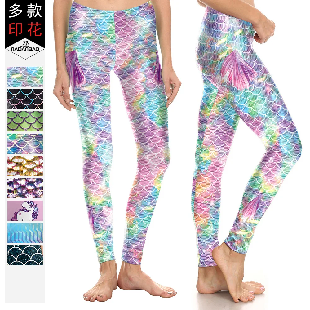 

Colorful Leggings Women's Fish Scale Pattern Stacked Leggings Ankle-length Sport Leggings for Woman COSPLAY Mermaid Clothes