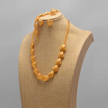 

African jewelry set nigerian wedding For Women Heart Bridal African Gold Color Jewelry Set Dubai Necklace Earrings Bride Gift