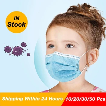

In stock 100Pcs Kids Disposable Face Mask 3Layer Anti-Flu Children Face Mask cup Nonwoven Blue Dustproof Unisex Mouth Mask PM2.5