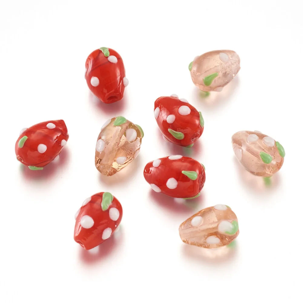 

100Pcs Lovely Red & Pink Handmade Lampwork 3D Strawberry Beads Fruit Loose Spacer Beads For Necklace Bracelet DIY Jewelry Making