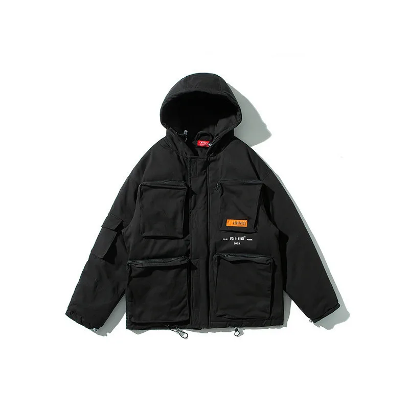 Seveyfan, мужская зимняя куртка и пальто с несколькими карманами, негабаритная, в стиле хип-хоп, с капюшоном, парки, ветровка с капюшоном, пальто