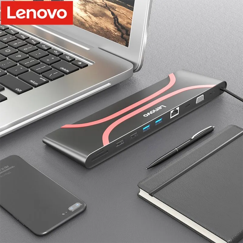Lenovo Usb C Hub To Vga Hdmi Hd Adapter Type-c Dock For Laptop Pc Usb   Sd Tf Card Reader Slot Pd For Macbook Pro Air M1 2020 - Docking Stations &