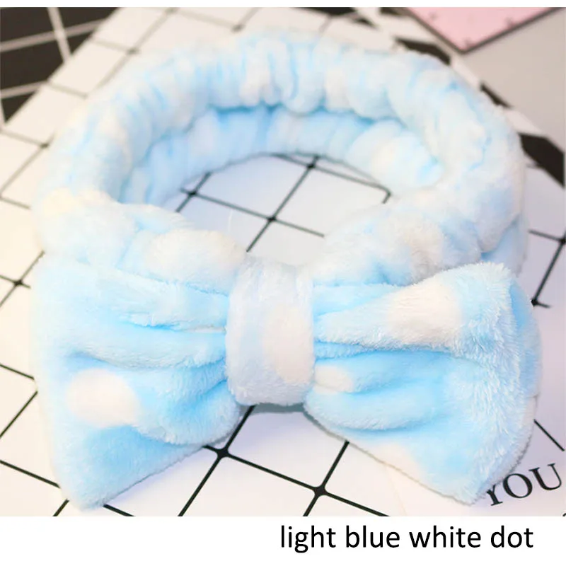 light blue white dot Многофункциональные банные повязки для волос бантик мягкий шарф лента Эластичные аксессуары для ванной комнаты полоса точка печати повязка для волос женские принадлежности - Цвет: light blue white dot