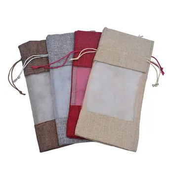 

4pcs Rustic Jute Burlap Wine Bags Drawstring Champagne Bottle Gift Packing Cover