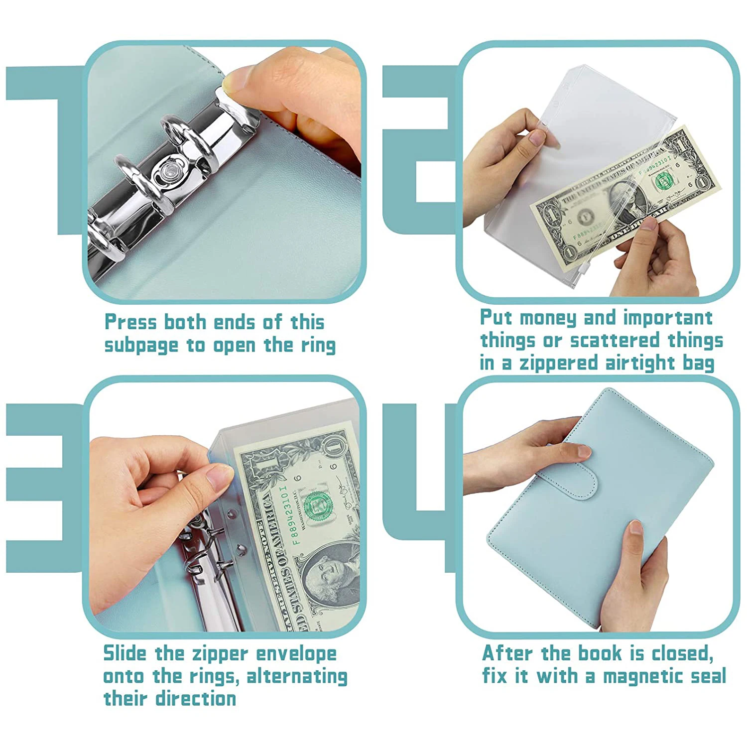 A6 PU Leather Notebook Binder Budget Planner Cash Envelope Wallet Pockets System Planning Program Organizer Money Cash 12 Labels