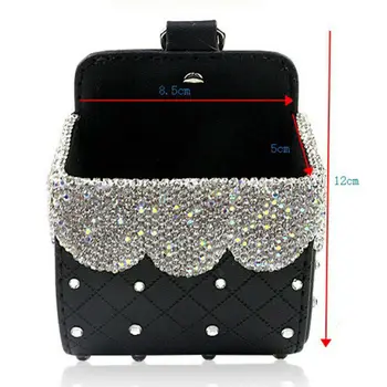 

Bling Diamond Crystal Car Mobile Phone Holder Storage Box Car Decor Accessories High Quality PU Leather Car Interior Accessories