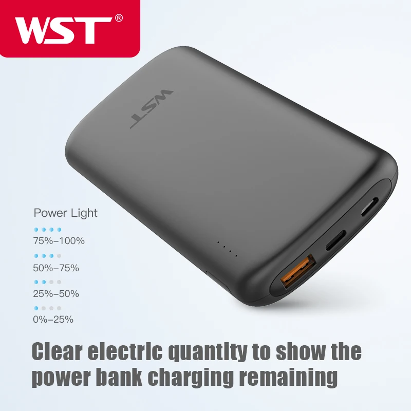 WST Мощность 10000mAh для быстрой зарядки внешний Батарея Зарядное устройство Тип C быстрой зарядки PD Мощность банк Батарея для iPhone Xiaomi samsung