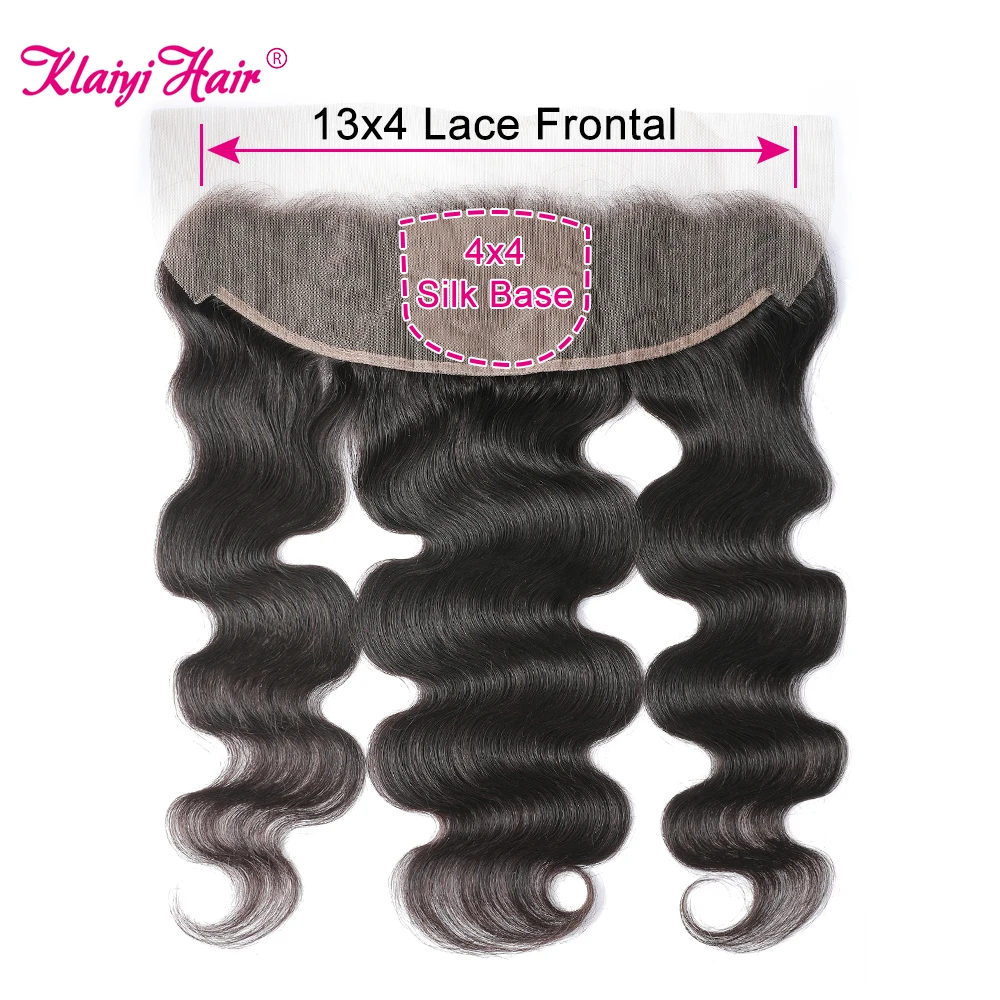 Klaiyi Brazilian Body Wave Hair 13x4 Lace Frontal Closure 4x4 Silk Base Closures Only Double Knots Ear To Ear Remy Human Hair