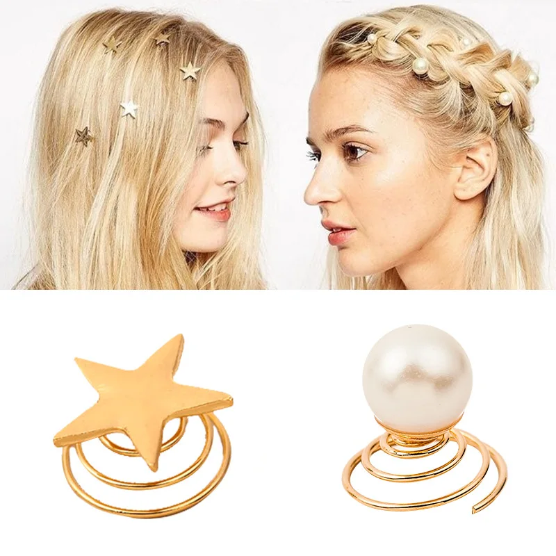 

Gold Star Swirl Spiral pearl Hair Clip Hairpin Barrettes Wedding Gift for Women Girls Headwear Accessories Hair Braiding Tools