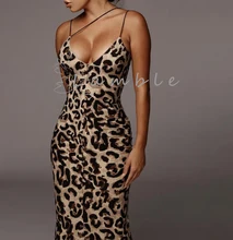 Lamble Leopard Printed Dress V Neck Sheath Thigh Split Cami Dress Summer Maxi Dress Women Sexy Club Fashion One Piece Sleeveless