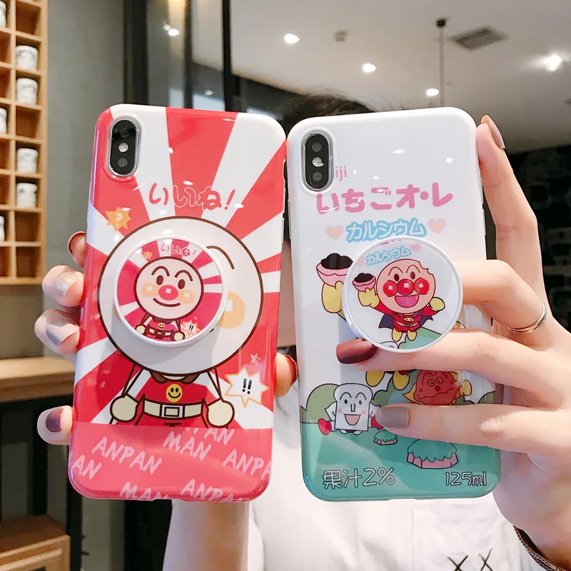 JAMULAR Cartoon Anpanman Fitted Case For iPhone X 11 Pro XS MAX XR 7 8 6 6s Plus Grip Stand Holder Phone Cover Soft Japan Fundas |
