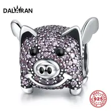 DALARAN, 925 пробы, серебряные сверкающие фианиты, фиолетовые, Летающие Свиньи, бусины в виде животных, подходят для женщин, серебряные амулеты, браслеты, хорошее ювелирное изделие