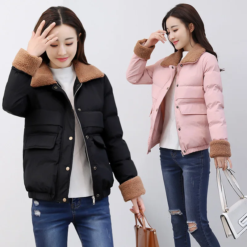 

Small Cotton-Padded Jacket Women's Short 2018 New Style Korean-style Thick Cotton-padded Clothes Lambs Wool Coat Versatile Slimm