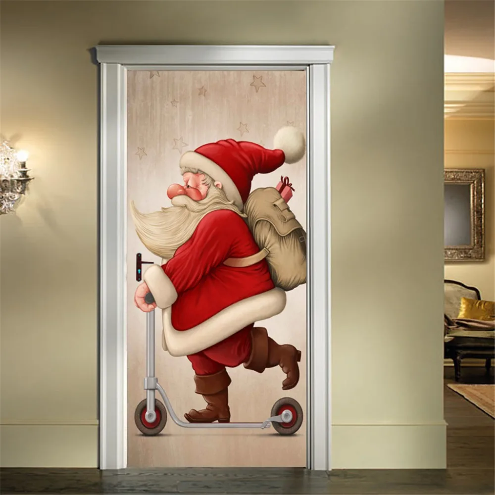 Christmas door stickers DIY home decoration decals self-adhesive PVC wallpaper door waterproof mural bedroom door decoration