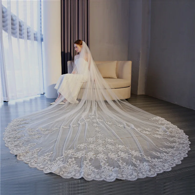 

New High Quality 3.5 Meters White Bridal Veils Beautiful Lace Flower One-layer With Insert Comb Bridal Wedding Veil Accessories
