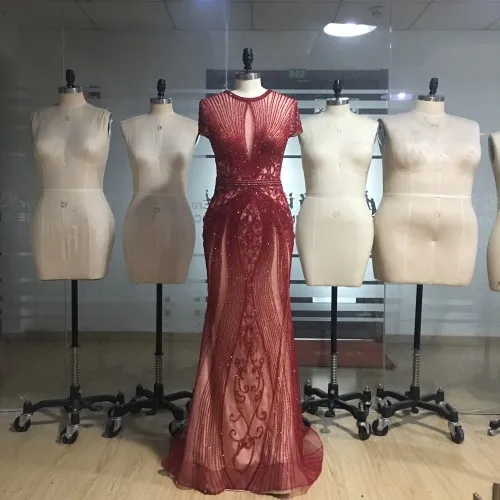 Бургундия Erosebridal серебряное/красное/Шампанское/черное/темно-синее вечернее платье русалки длинное роскошный кристалл из бисера платье Длинные вечерние платья - Цвет: Бургундия