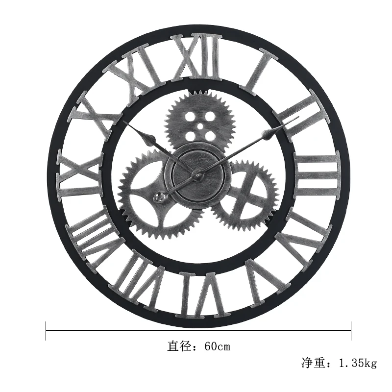 60cm Large Circular Wall Clock Retro Gear Rome Style Quarz Silent Hanging Needle Clock For Home Living Room Decor 2 Colors