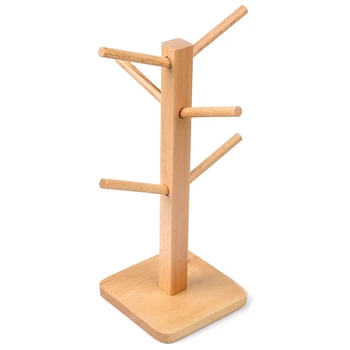 

Mug Rack Tree, Removable Bamboo Mug Stand, Storage Coffee Tea Cup Organizer Hanger Holder with 6 Hooks