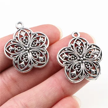 

29x25mm 8pcs Antique Silver Plated Flower Style Handmade Charms Pendant:DIY for bracelet necklace-P4-15
