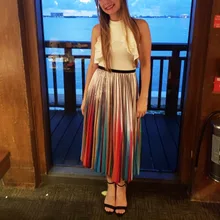 Женская плиссированная летняя юбка Осенняя Радужная разноцветная подходящая сатиновая градиентная плиссированная большая маятниковая длинная юбка женская юбка