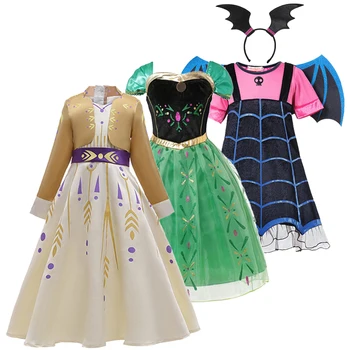 

VOGUEON Anna Dress Girls Snow Queen Elsa Cosplay Costume Belle Snow White Aurora Princess Dresses Sofia Vampire Vestido Clothing