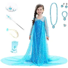 Детская одежда на Хэллоуин для детей от 3 до 10 лет летнее платье принцессы Эльзы с длинными рукавами для девочек, платье для костюмированной вечеринки, платье принцессы