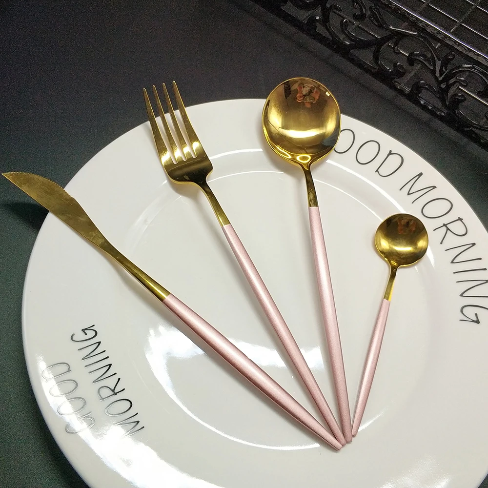 4pcs Горячее предложение набор столовых приборов столовые приборы из нержавеющей стали золотое серебро Ложка Вилка Нож столовая посуда сервис de acero inoxidable cubiertos - Цвет: 4pcs