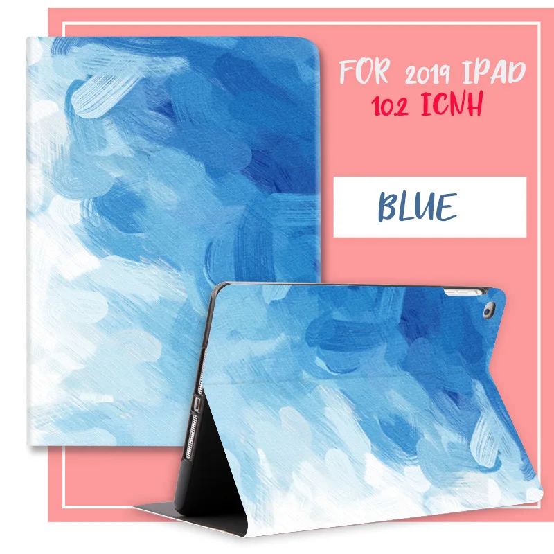 Умный флип-чехол с буквенным краном и масляной краской для iPad 7 10,", чехол для планшета для iPad 10,2, мягкий чехол на заднюю панель с функцией автоматического выключения/пробуждения - Цвет: blue