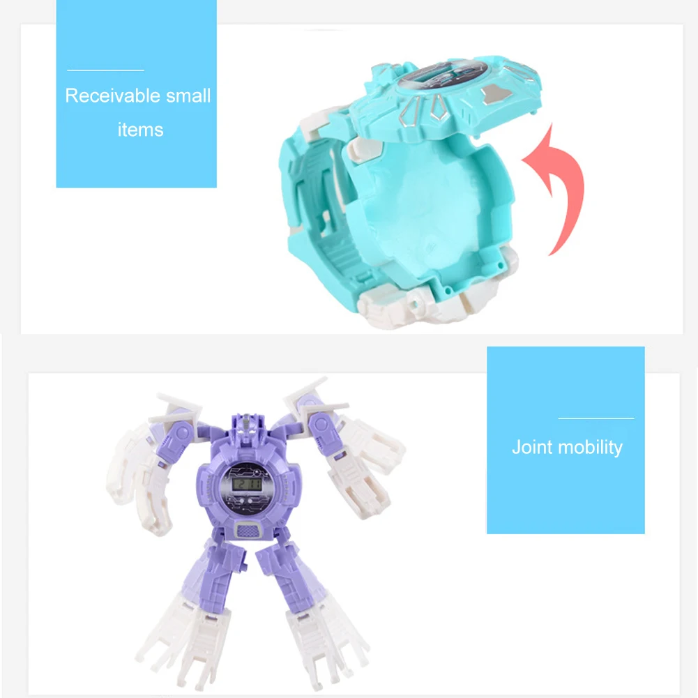 Гибкие подарки Робот трансформация волшебный мультфильм спортивные наручные часы электронные часы детские игрушки вращение Mecha цифровой