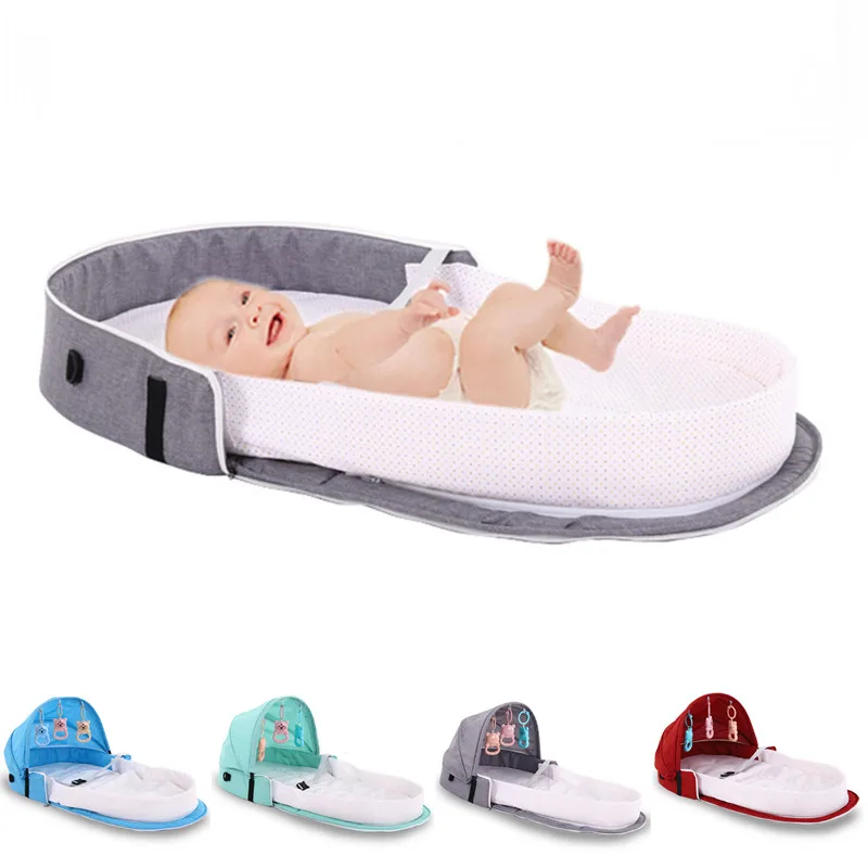 Folding Bed Crib Baby Travel Newborn Cot Nest Multi-Function Portable Child with Toys