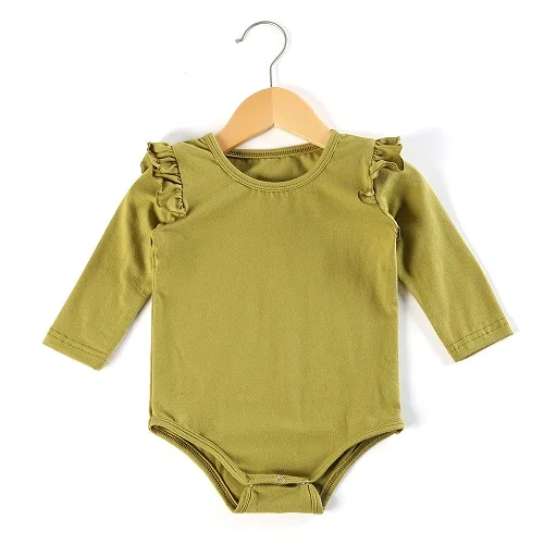 olive Осенне-зимняя одежда для новорожденных с оборками для маленьких девочек комбинезон с длинными рукавами, комбинезон для девочек - Цвет: olive