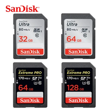 

SanDisk 64GB SD Memory Card 128GB 256GB SDXC Camera Card 16GB 32GB SDHC SLR Card USH-I Class10 For 4K Full HD Digital Recording