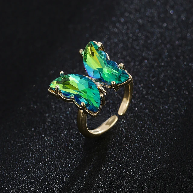 AMC Cute Butterfly Open Rings For Women Colorful Butterfly Adjustable Boho Animal Cuff Ring Jewelry Gifts For Women Kids Girls green MULTI-ring