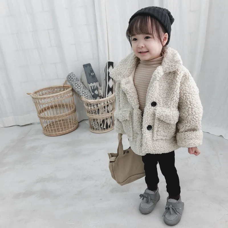 Kids Boys and Girls Plush Fleece Thickened Coat Children Winter Clothing Winter Toddler Girls Lambs Wool Warm Cotton Jacket