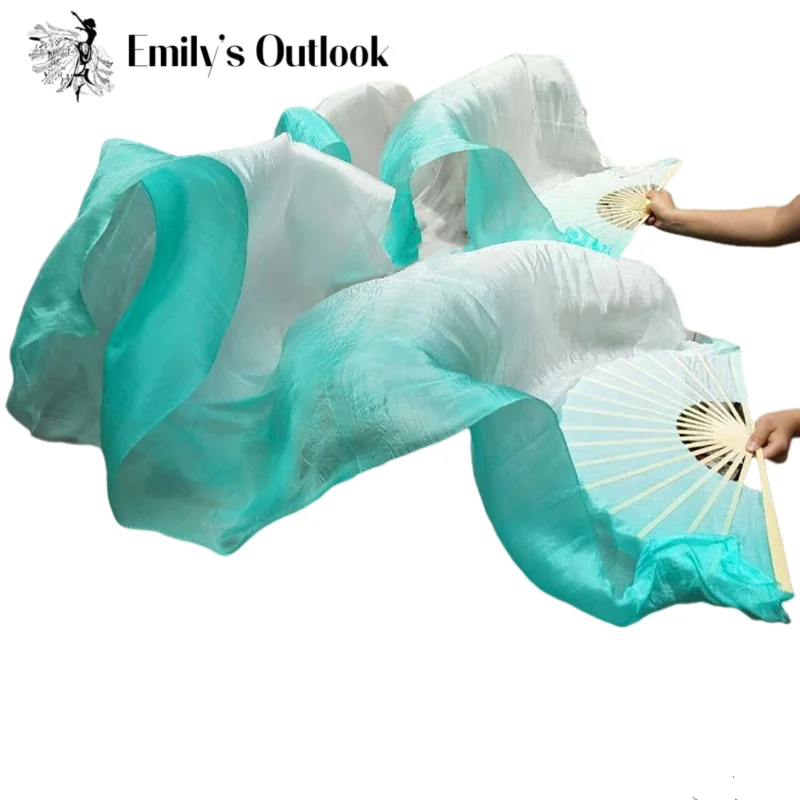 

Hot Sell Classic 180cm Belly Dancing Fan Veils White Mint Vertical Gradient Dyed Dancer Practice Fan For Women Girls