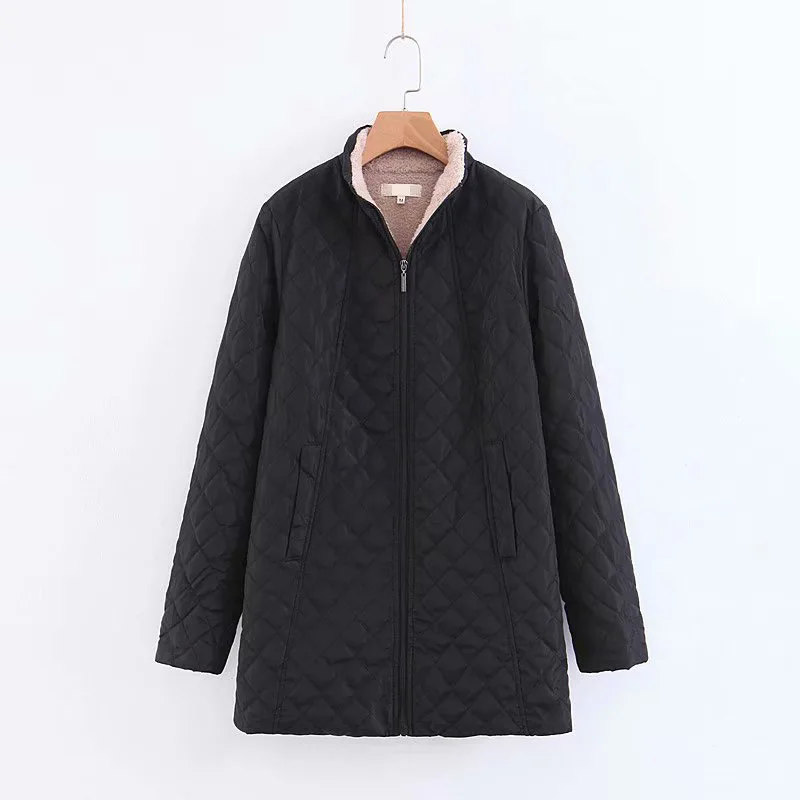 

C1513-Korean-style WOMEN'S Wear 19 Autumn And Winter New Products Solid Color Stand Collar Quilting Rhombus Mid-length Zipper Co