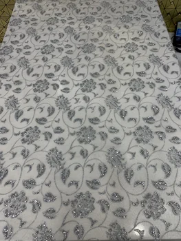 

silver color lace fabric floral partten glitter sequins sparkel shining good quality factory price free shipping