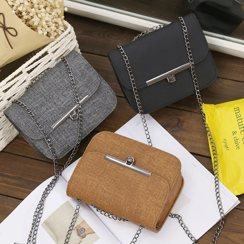 

2019 New Style WOMEN'S Fashion Handbag Iron Edge Twist Lock Chain Square Sling Bag Woolen Cloth Stereotypes Shoulder Bag Shoulde