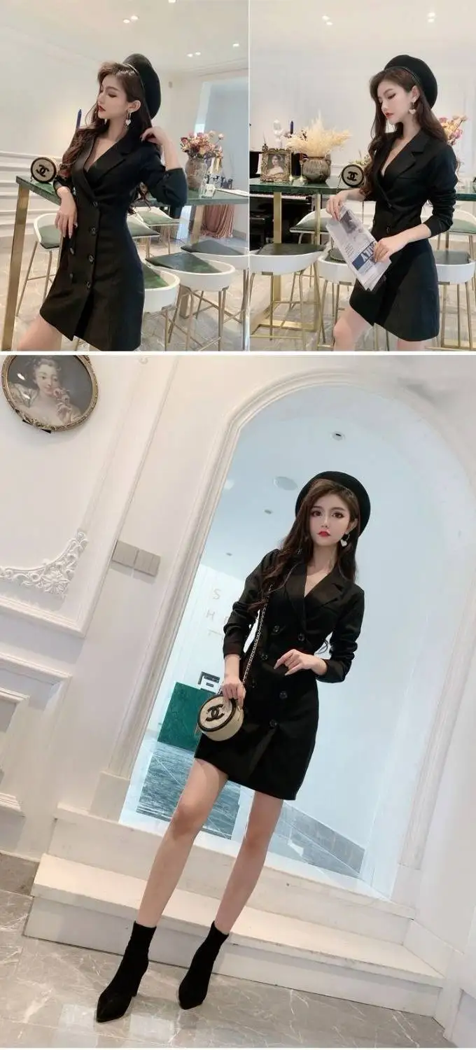 Heydress осенние женские сплошные блейзеры офисная Дамская мода с зазубренным воротником верхняя одежда женский двубортный Блейзер платье