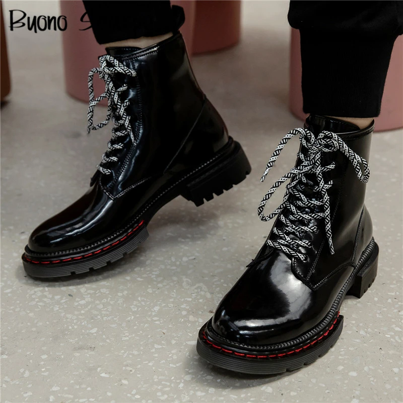 Botines de charol con cordones para zapatos informales de Matin, Botas negras gruesas de calidad, zapatos de plataforma, Botas cortas de diseñador - AliExpress Calzado