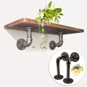 

2Pcs Black Iron Industrial Pipe Shelf Bracket Holder Rack L Bracket Vintage Retro Wall Floating Shelf Home Decor Storage Holders