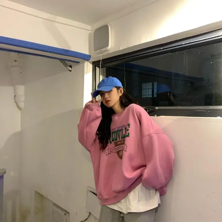 Розовый Женские кофты японский Harajuku Ulzzang свободный свитер с буквенным принтом женский корейский кавайный милый одежда для женщин - Цвет: Розовый